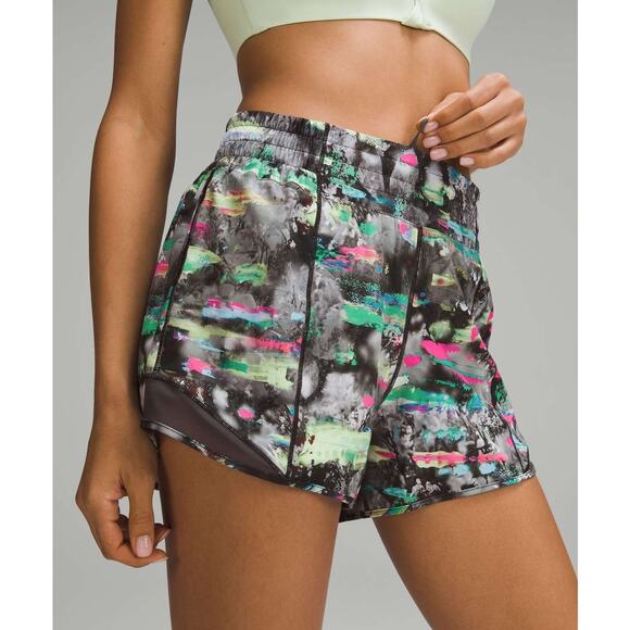 Lululemon Hotty Hot High-Rise Lined Short 4" Paint Drift Multi Graphite Grey 6 - Picture 3 of 9